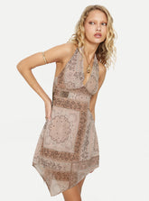 Spartacus Halter Mini Dress Brown / Multi